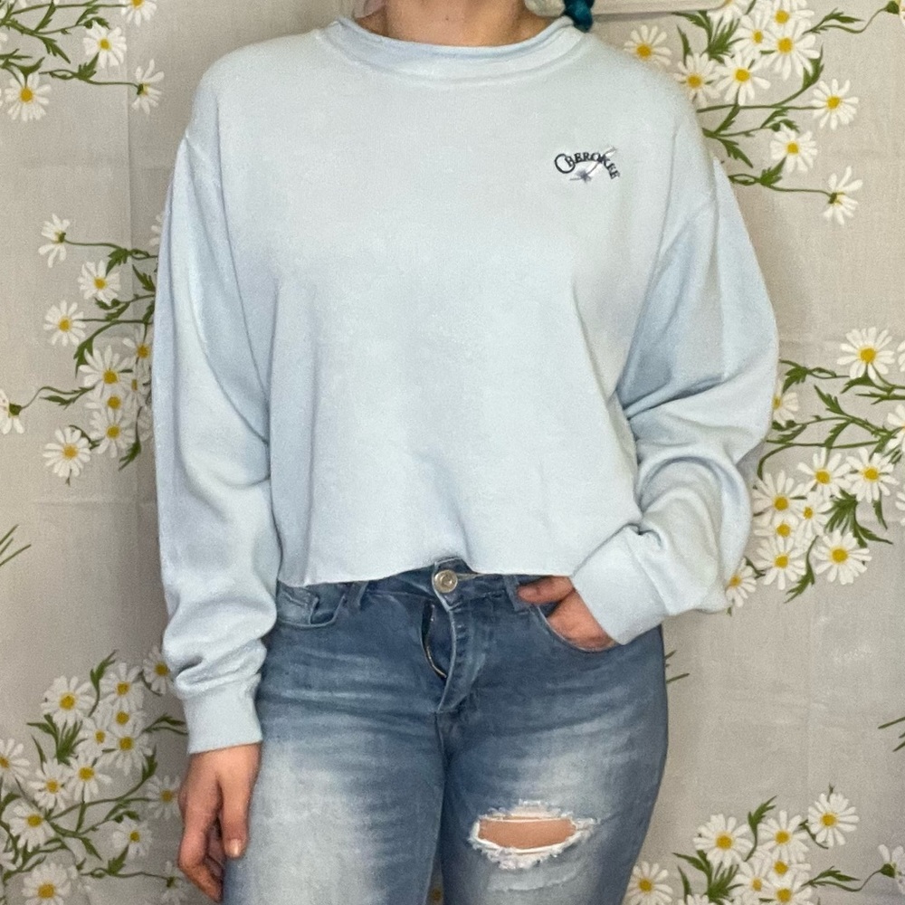 Vintage 90s pastel blue semi crop embroidered graphic Cherokee feather t shirt - Picture 2 of 9